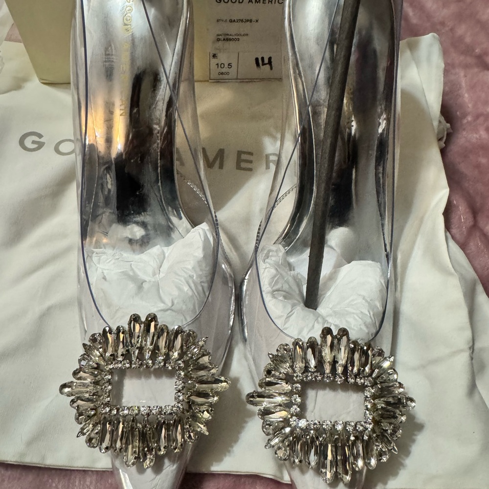 Good American clear heels sz 10.5 4” new in box